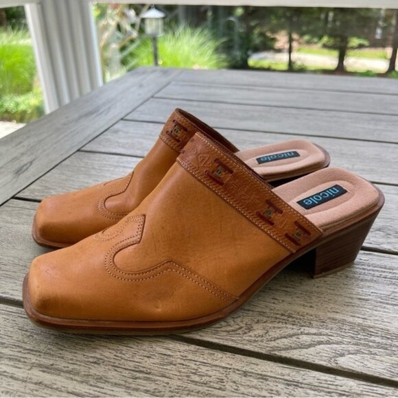 Nicole Shoes - Nicole Rage Western Leather Mules Womens Size 8